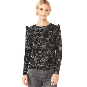 Michael Kors Lace Print Textured Jacquard Ruffle Top Size M NWT
